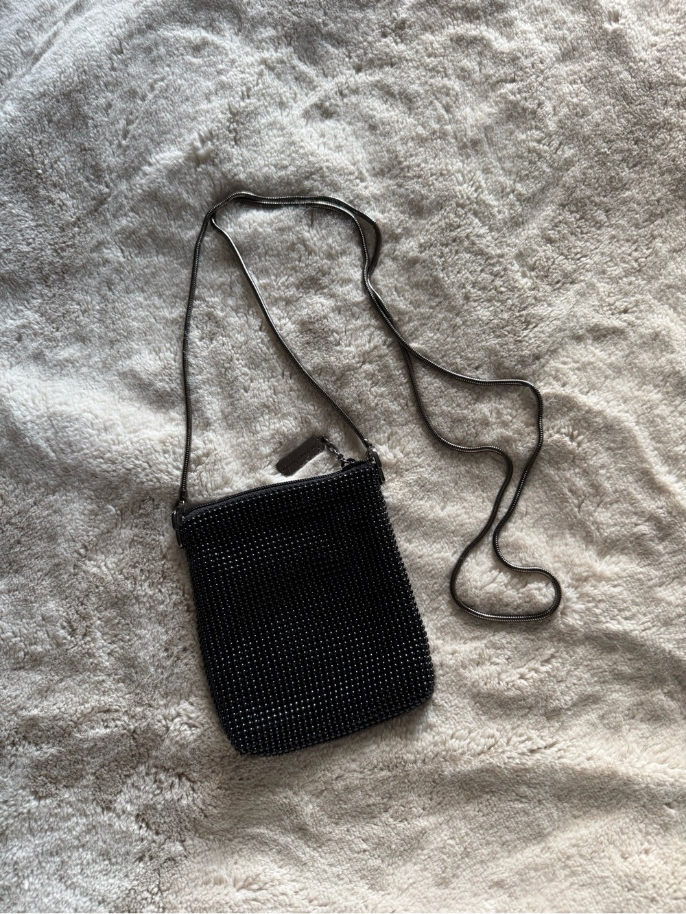 Whiting and Davis small Black Beaded Crossbody Bag pouch evening wear